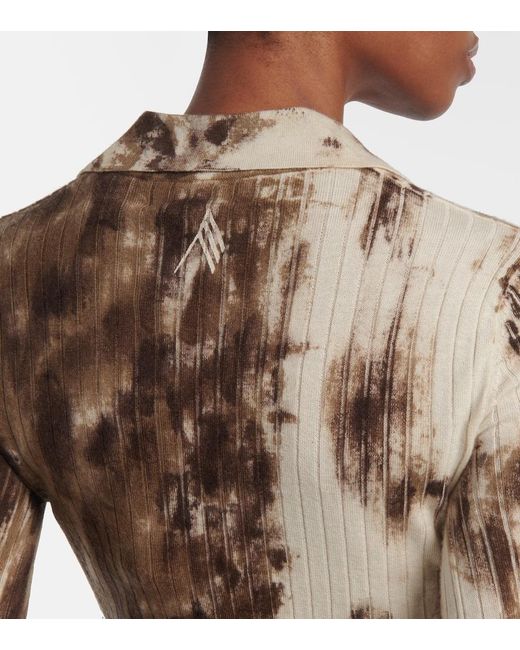 The Attico Natural Printed Cashmere And Silk Polo Sweater