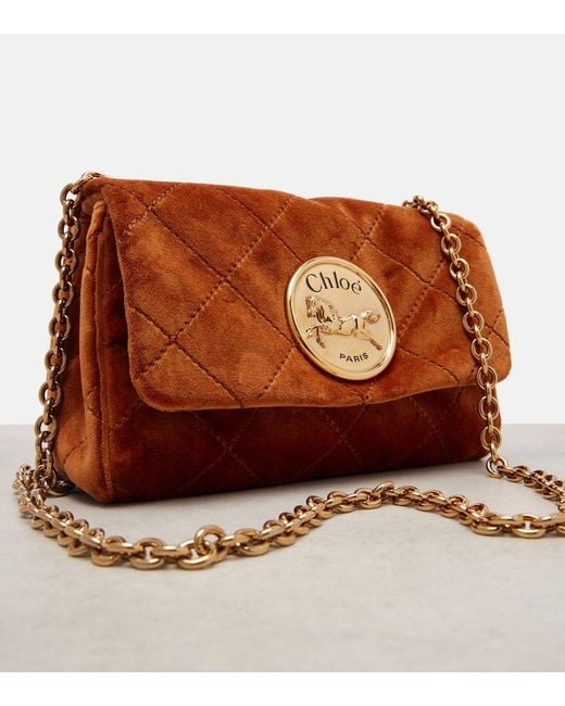 Chloé Heritage Small Velvet Shoulder Bag in Brown | Lyst