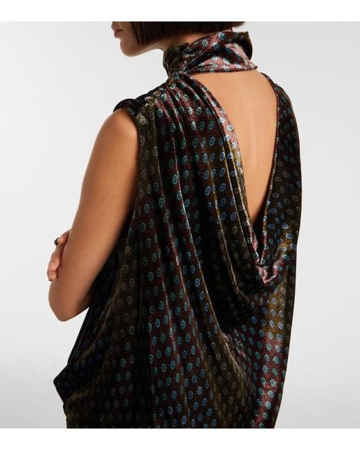 Dries Van Noten Black Bedrucktes Maxikleid Aus Satin