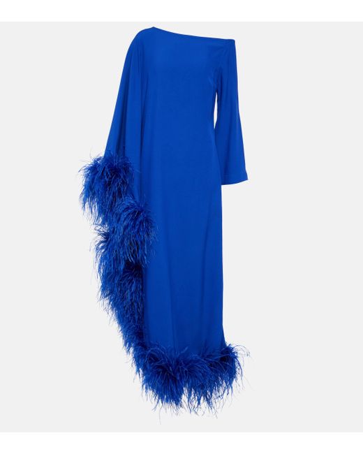 Robe longue Ubud Extravaganza a plumes ‎Taller Marmo en coloris Blue