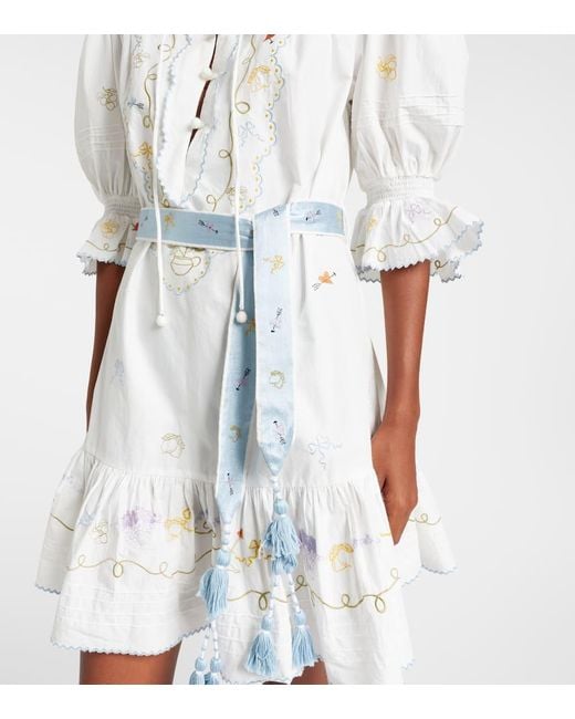 ALÉMAIS White Giulia Embroidered Cotton Minidress