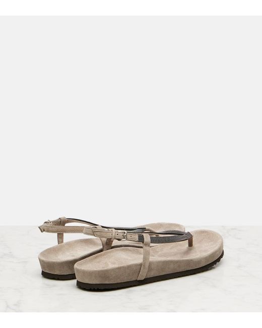 Brunello Cucinelli Gray Monili Suede Thong Sandals