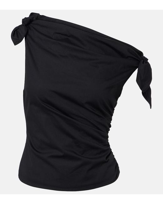 Staud Black Bellaria Asymmetric Cotton Top