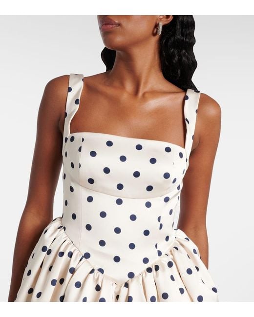 Self-Portrait White Polka-Dot Satin Minidress