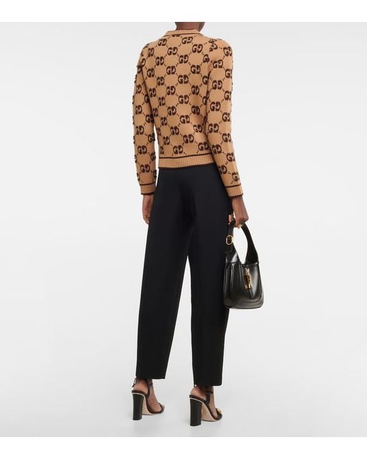 Gucci Brown Cardigan Aus Wollbouclé Mit Gg Jacquard, Grösse