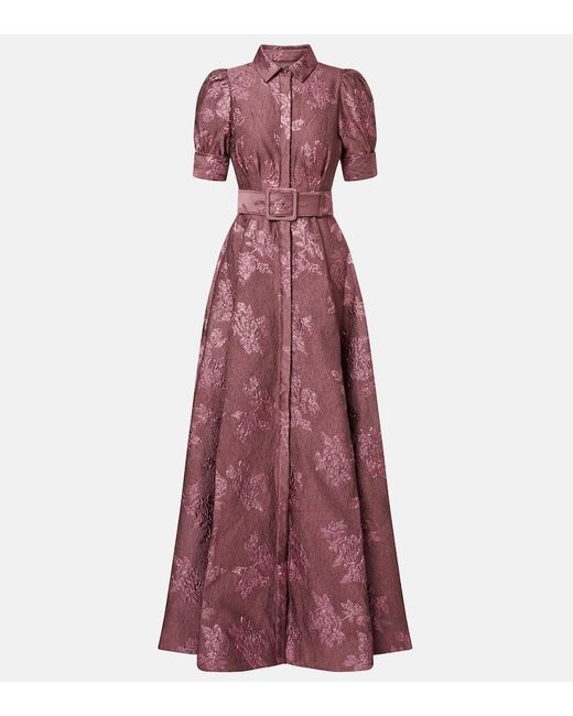 Rebecca Vallance Purple Annette Button Belted Brocade Gown