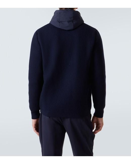Herno Blue Layered Wool And Technical Cardigan for men
