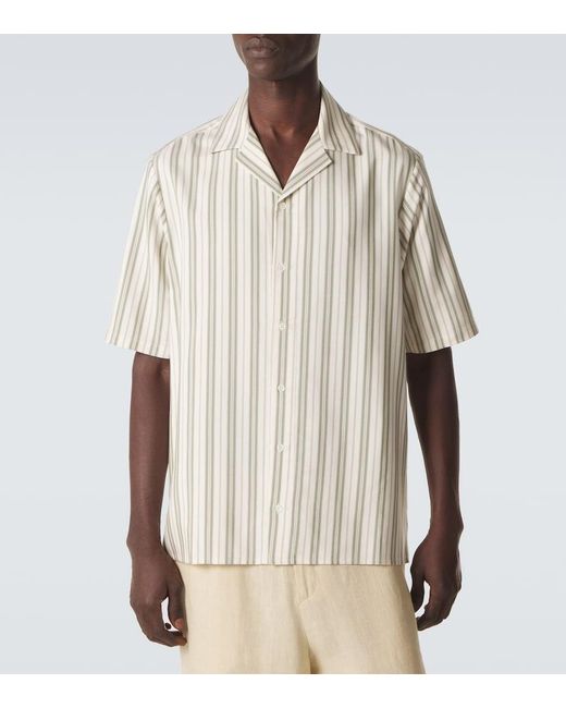 LeKasha White Striped Silk Bowling Shirt for men