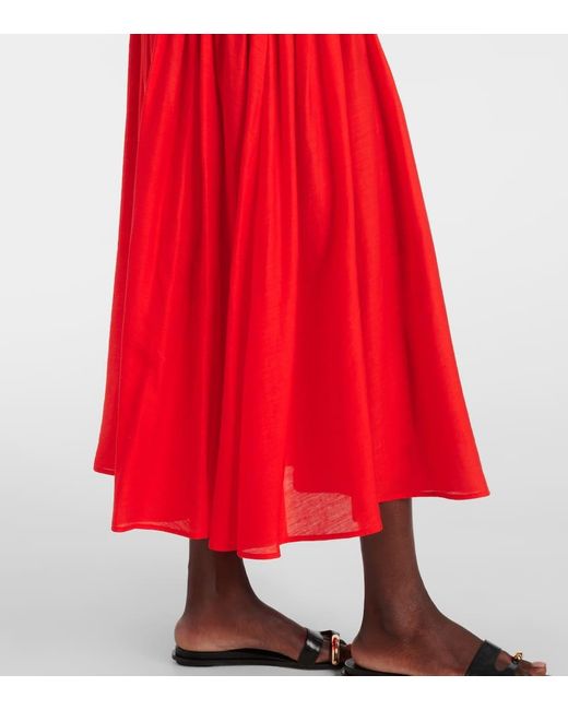 Tory Burch Red Smocked Midi Skirt