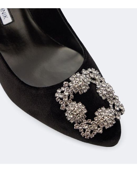 Manolo Blahnik Black Hangisi 70 Embellished Velvet Pumps