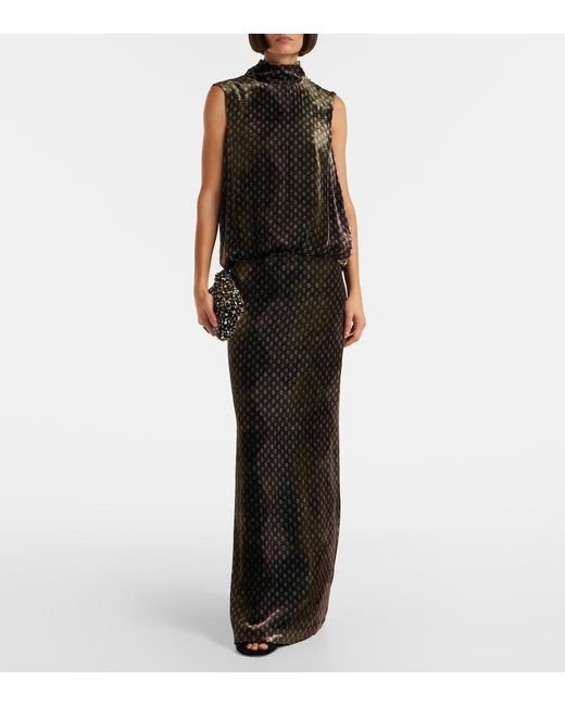 Dries Van Noten Black Printed Satin Maxi Dress