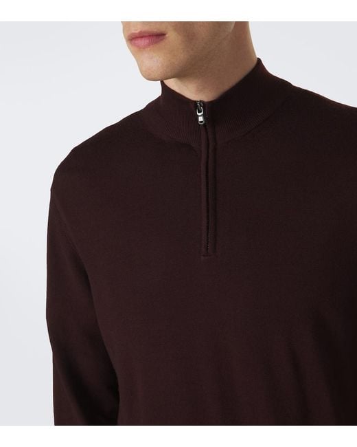 Sunspel Brown Wool Half-Zip Sweater for men