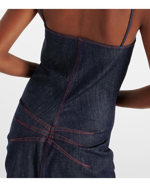 Alaïa Blue Dark Stretch Denim Dress With Shoulder Straps