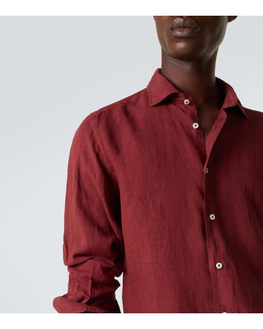 Fedeli Red Nick Linen Shirt for men