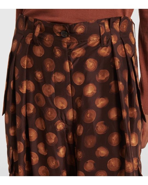 Dries Van Noten Red Printed Silk Cargo Pants