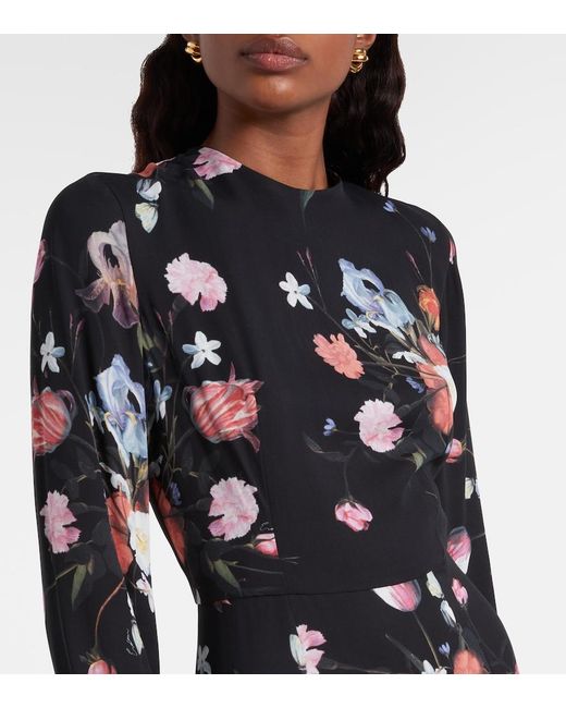 Erdem Blue Floral Crepe Midi Dress
