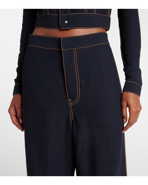 Alaïa Blue Tailored Wool-Blend Georgette Wide-Leg Pants
