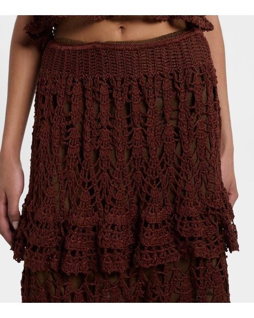 Anna Kosturova Purple Elsie Tiered Cotton Crochet Midi Skirt