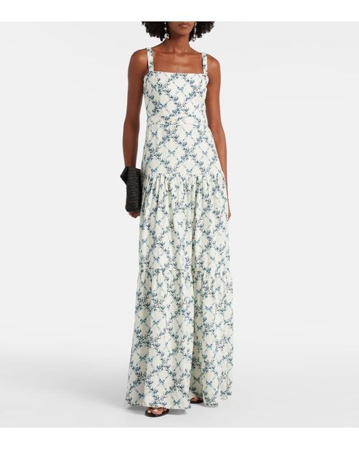 Agua Bendita White Lima Gloriosa Floral Linen Maxi Dress
