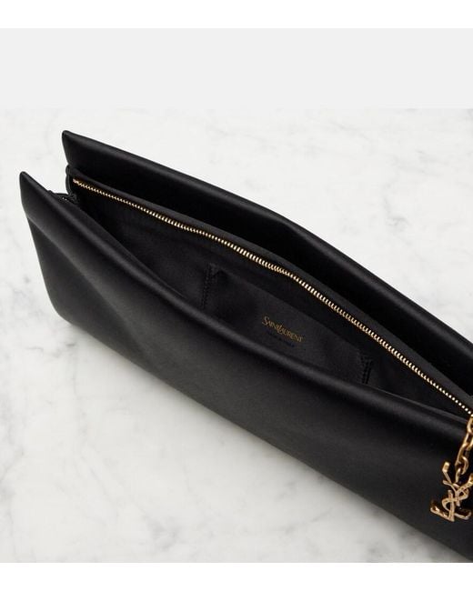 Saint Laurent Black Cassandre Satin Clutch