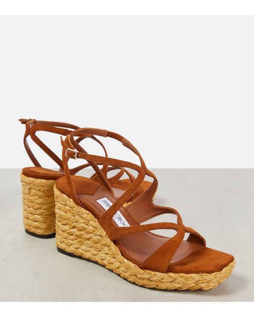Jimmy Choo Brown Wedge-Sandalen Ayla Aus Veloursleder