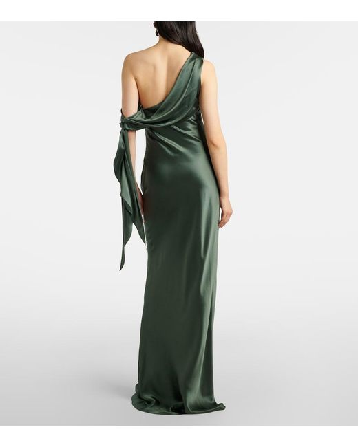 The Sei Green Draped Asymmetric Silk Satin Gown