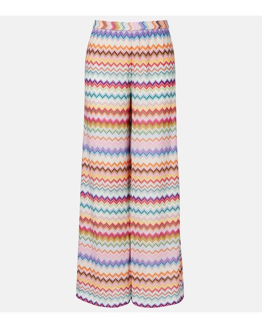 Missoni White Zigzag Lame Palazzo Pants