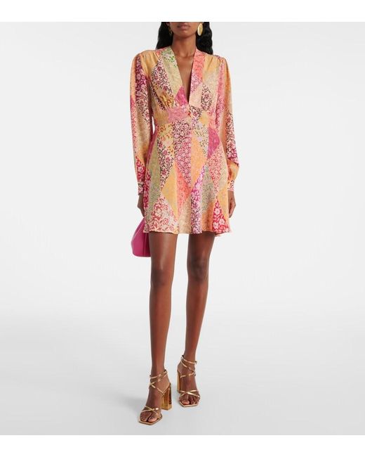 Rixo Pink Hebe Printed Silk Minidress