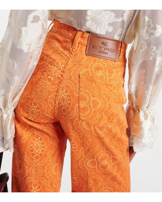 Etro Orange Printed High-Rise Flared Jeans