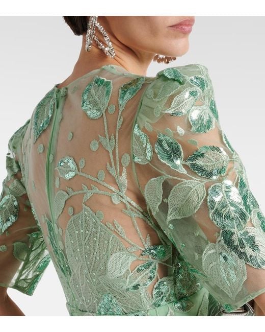 Vestido de fiesta de tul con lentejuelas Elie Saab de color Green