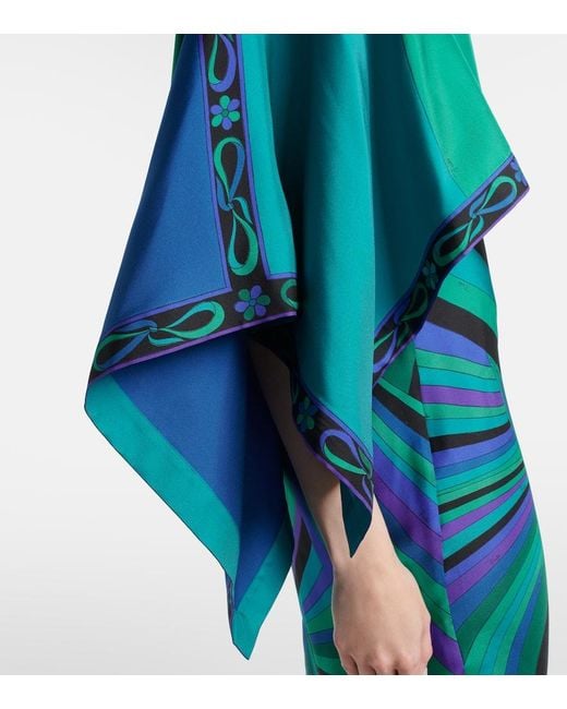 Emilio Pucci Blue Layered Printed Silk-Twill Maxi Dress