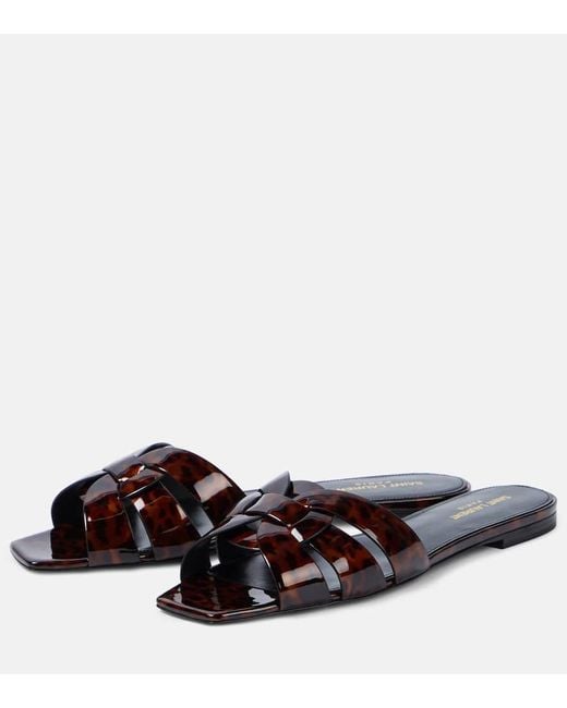Saint Laurent Brown Tribute 05 Leopard-Print Leather Flats
