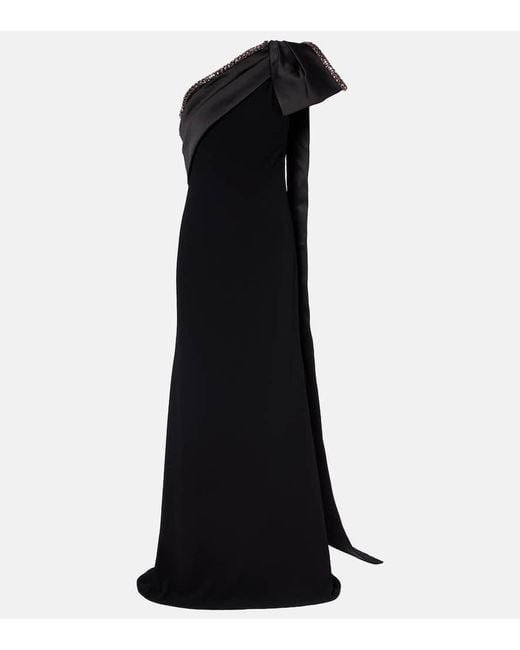 Roland Mouret Black Crystal-Embellished Crepe Satin Gown