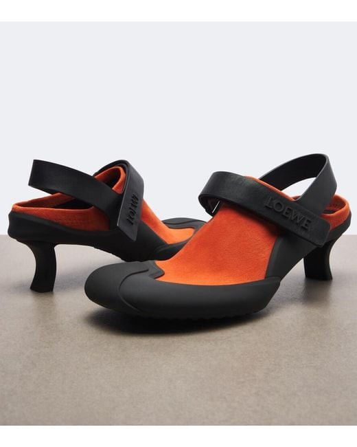 Loewe Red Dive Slingback Suede Pumps