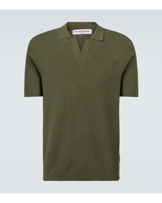 Orlebar Brown Green Roddy Waffle-Knit Polo Shirt for men