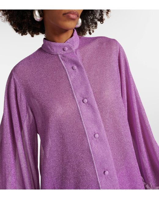 Oseree Purple Lumiere Plumage Feather-trimmed Shirt