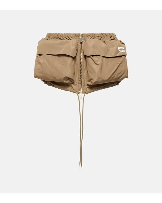 Miu Miu Natural Drawstring Zip Miniskirt