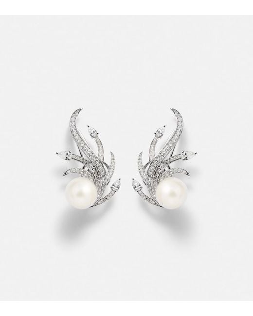 YEPREM White Pearlescent 18Kt Earrings With Diamonds And Pearls