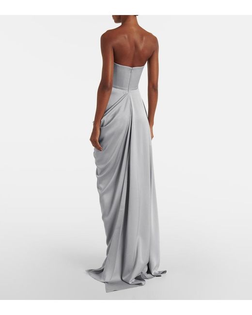 Alex Perry White Draped Satin Crepe Bustier Gown