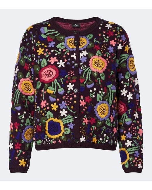 Etro Multicolor Floral Embroidered Wool Cardigan