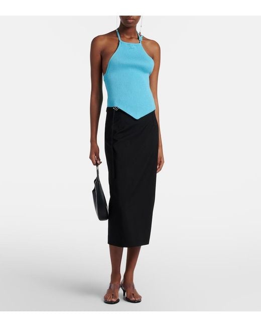 Courreges Blue Pointy Ribbed-Knit Halterneck Top