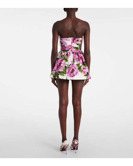 Dolce & Gabbana Pink Floral Pleated Cotton Minidress