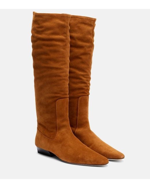 Staud Brown Stiefel Wally Aus Veloursleder
