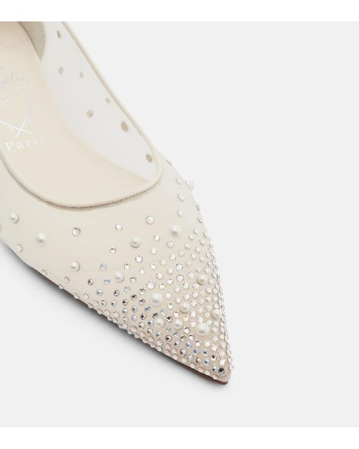 Christian Louboutin White Miss Z Degrastrassina Perla Mesh Flats