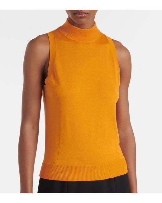 Carolina Herrera Yellow Knitted Silk And Cotton Turtleneck Top