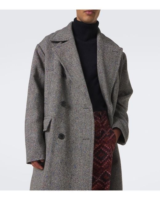Dries Van Noten Gray Double-Breasted Wool Coat for men