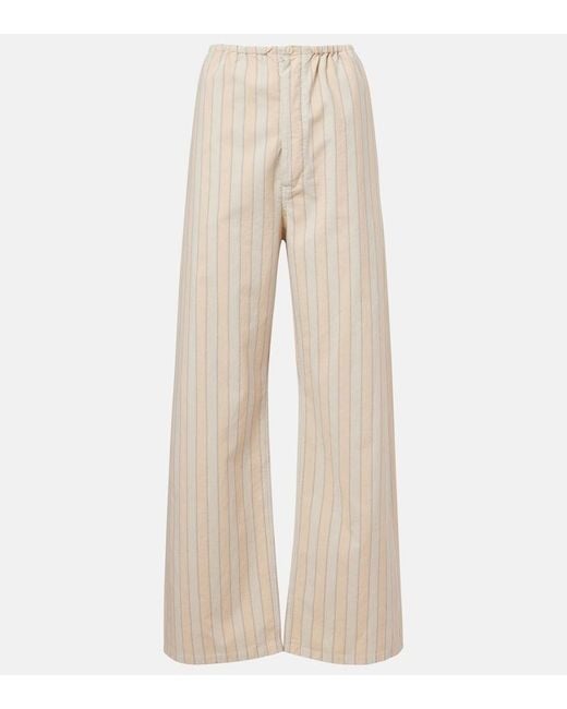 Maison Margiela Natural Striped Cotton Wide-Leg Pants