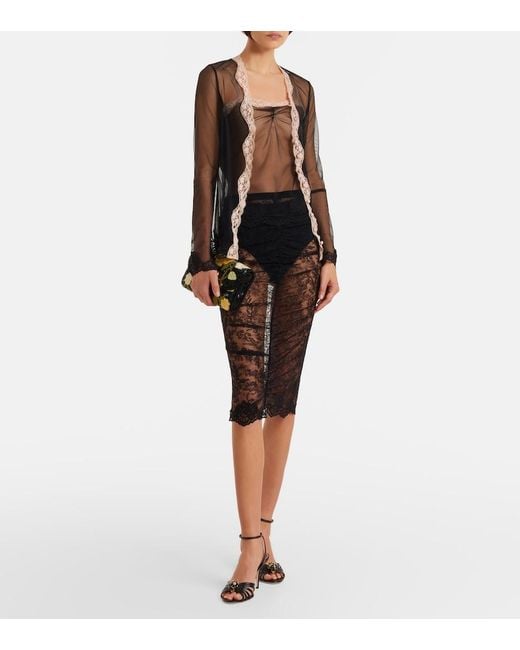 Valentino Gray Lace-Trimmed Sheer Mesh Camisole