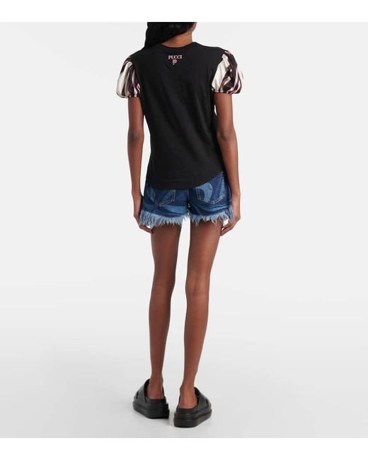 Emilio Pucci Black Top Iride Aus Baumwolle Mit Satin