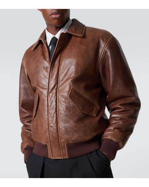 Saint Laurent Brown Leather Bomber Jacket for men